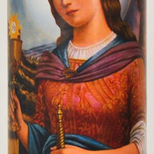 Prayer Candle St Barbara Red Wax, 8 Inch