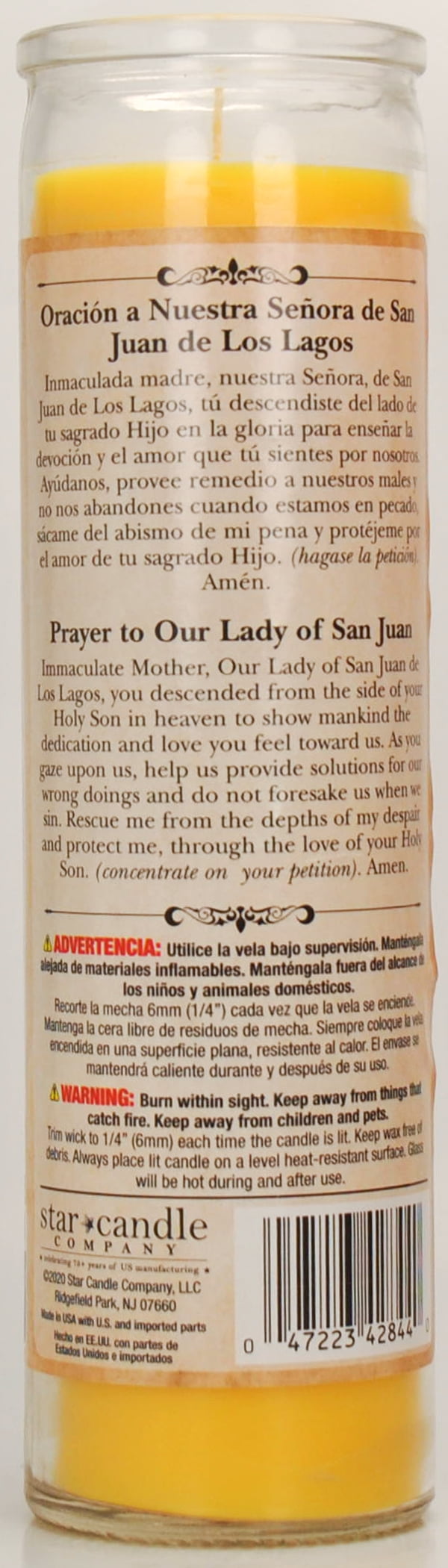 Prayer Candle St Juan De Los Lagos Yellow Wax, 8 Inch - Image 2