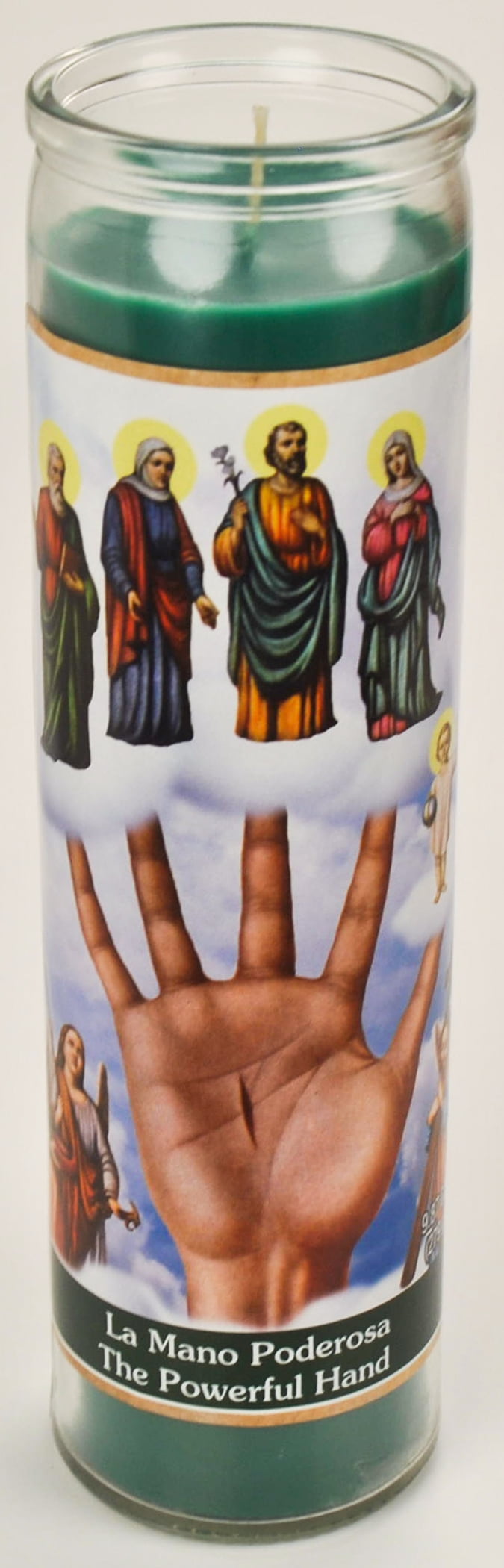 Prayer Candle Helping Hand Green Wax, 8 Inch - Image 3