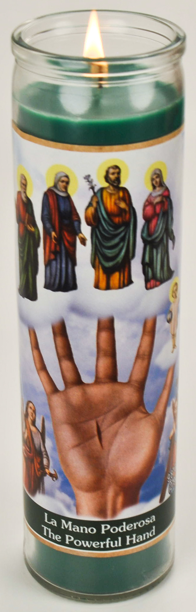 Prayer Candle Helping Hand Green Wax, 8 Inch - Image 4