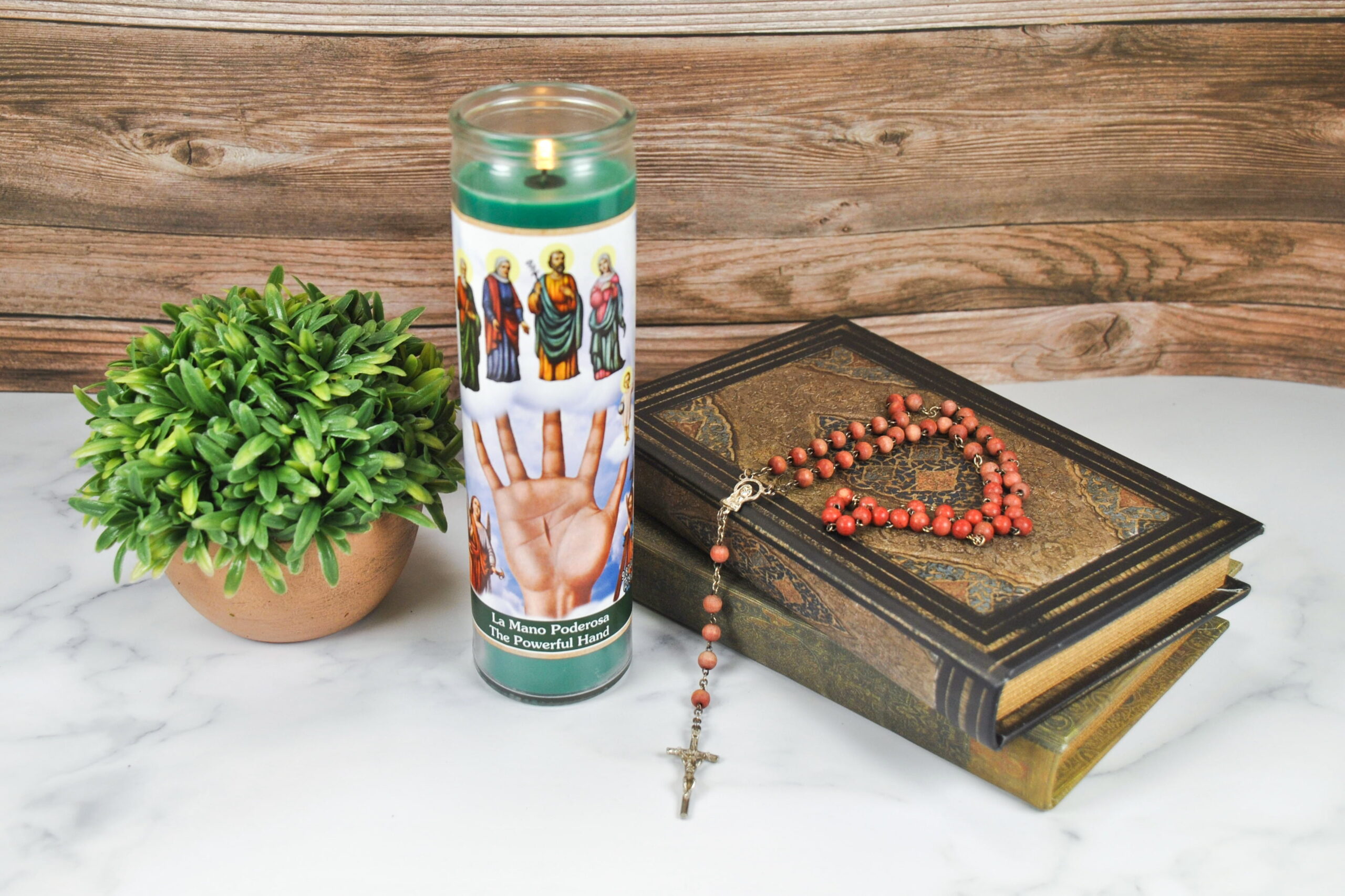 Prayer Candle Helping Hand Green Wax, 8 Inch - Image 5