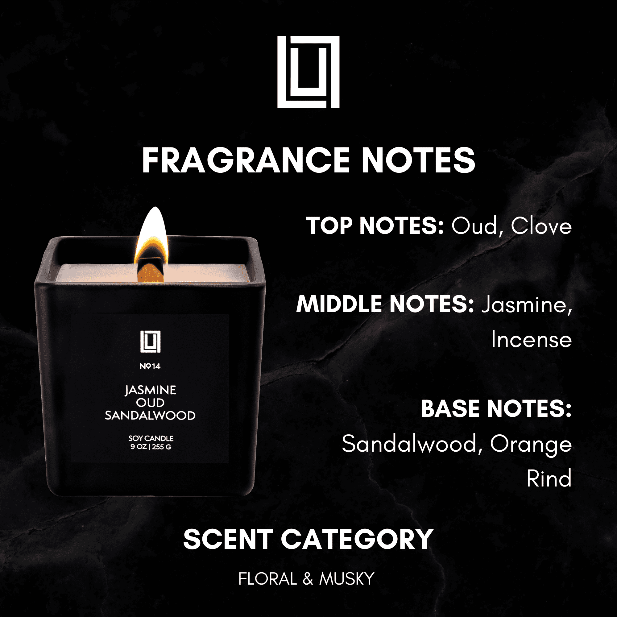 Lulu Candles | Jasmine, Oud & Sandalwood | Luxury Wood Wick Candle in Matte Black Jar – Highly Scented Soy Candle with Incense, Citrus & Clove | Long Lasting, Aromatherapy Candle, Gift for All - Image 4