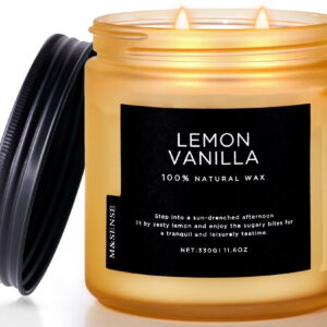 M&SENSE Lemon Vanilla Scented Candle, 11.6oz Soy Jar Candles for Home, Medium 2 Wick, Up to 70 Hours Burn time, Natural Organic Fragrance
