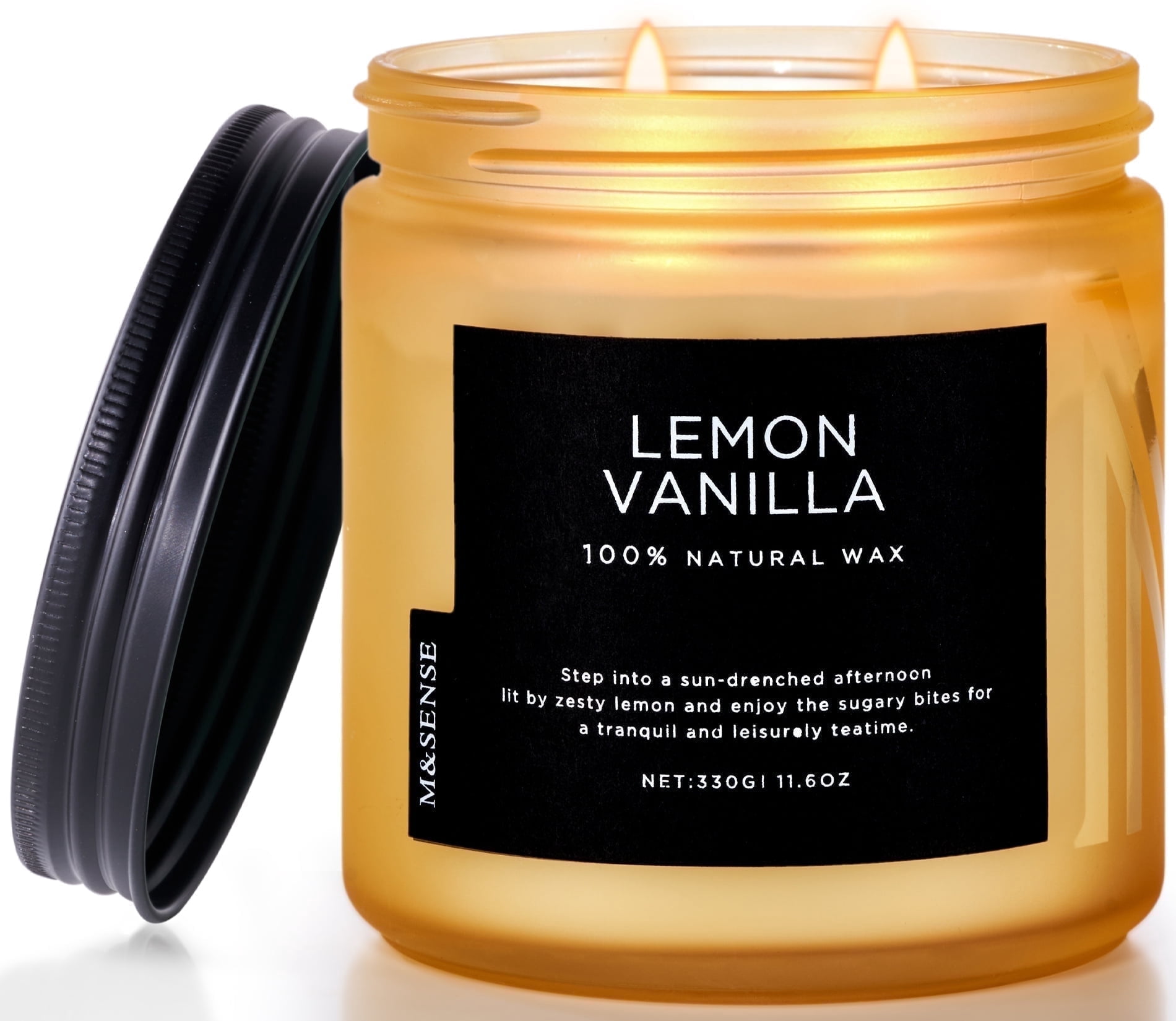 M&SENSE Lemon Vanilla Scented Candle, 11.6oz Soy Jar Candles for Home, Medium 2 Wick, Up to 70 Hours Burn time, Natural Organic Fragrance