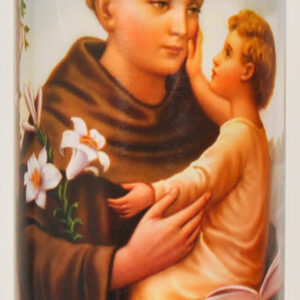 Prayer Candle St Anthony White Wax, 8 Inch