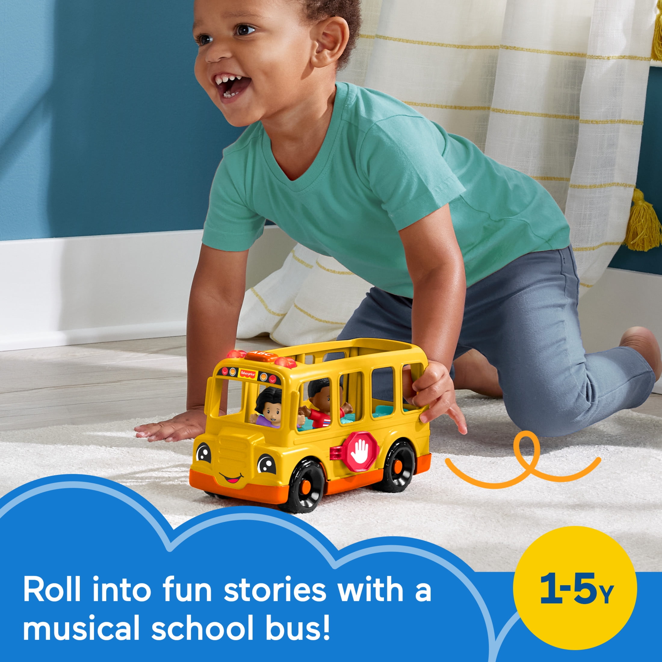 Fisher-Price Little People School Bus Musical Toddler Toy Vehicle with 2 Figures - Image 2