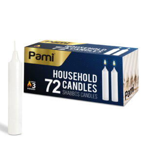 PAMI Traditional Shabbat Candles Tall Unscented Taper Candles Paraffin Candle Sticks, White 72-Pack