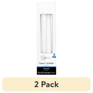 (2 pack) Mainstays Unscented Taper Candle, White, 4-Pack, 10 inches Long