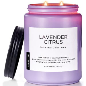 M&SENSE Lavender Citrus Scented Candle, 19.4oz Soy Jar Candles for Home, Large 2 Wick , Up to 110 Hours Burn time, Natural Organic Fragrance