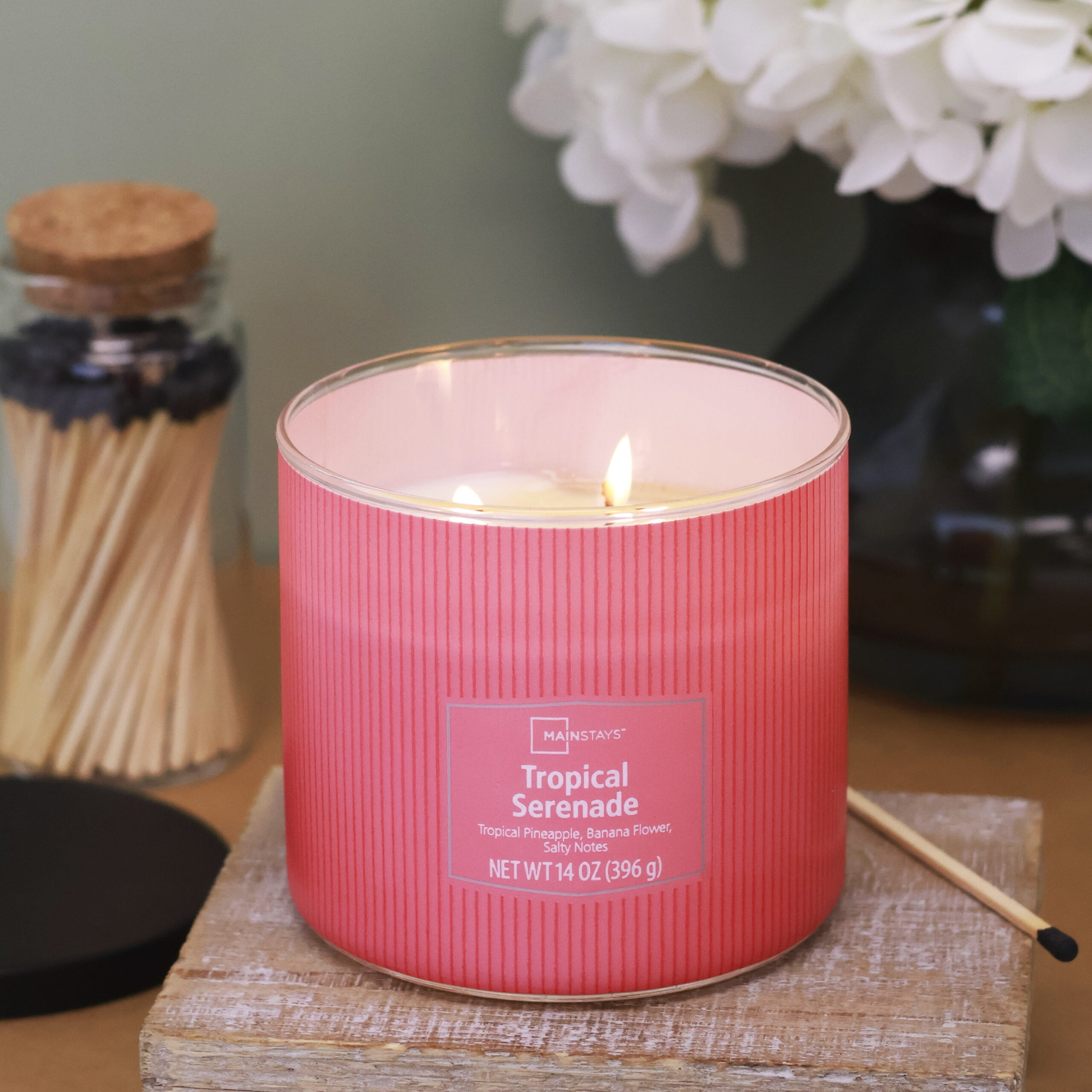 Mainstays 3-Wick Textured wrapped candle, Tropical Serenade Fragrance, 14oz - Image 6