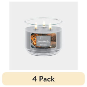 (4 pack) Mainstays 3-Wick Scented Glass Jar Candle, Backyard Bonfire, 11.5oz.