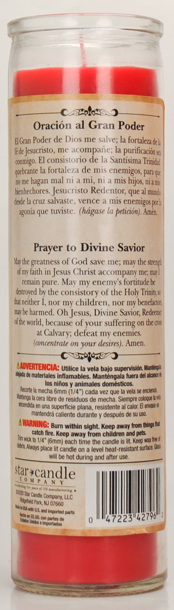 Prayer Candle Divine Savior Red Wax, 8 Inch - Image 2