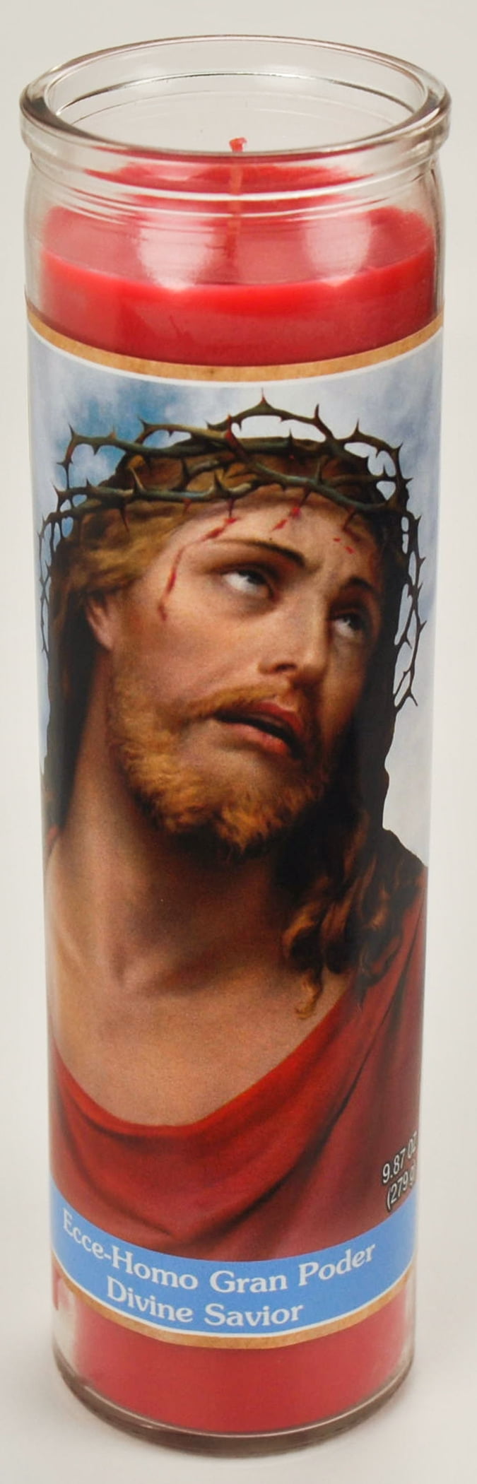 Prayer Candle Divine Savior Red Wax, 8 Inch - Image 3