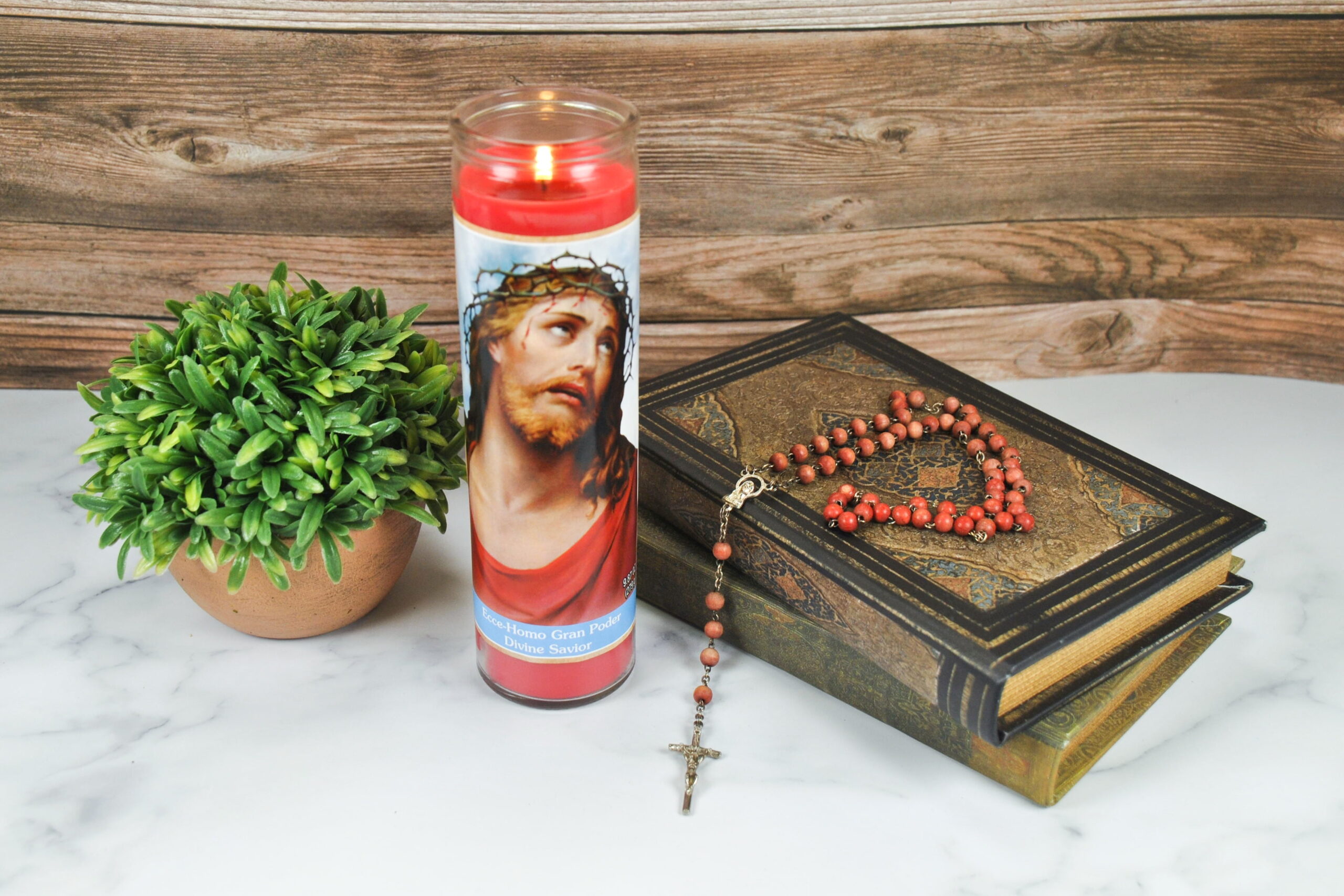 Prayer Candle Divine Savior Red Wax, 8 Inch - Image 5