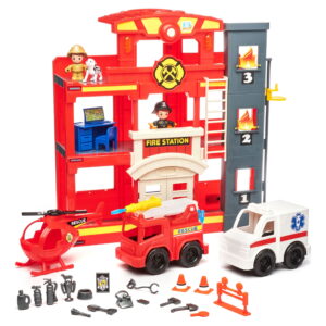 Kid Connection Fire Station Emergency Vehicle Playset with Light & Sound. 31 Pieces, Toddler Toys, Age 3+