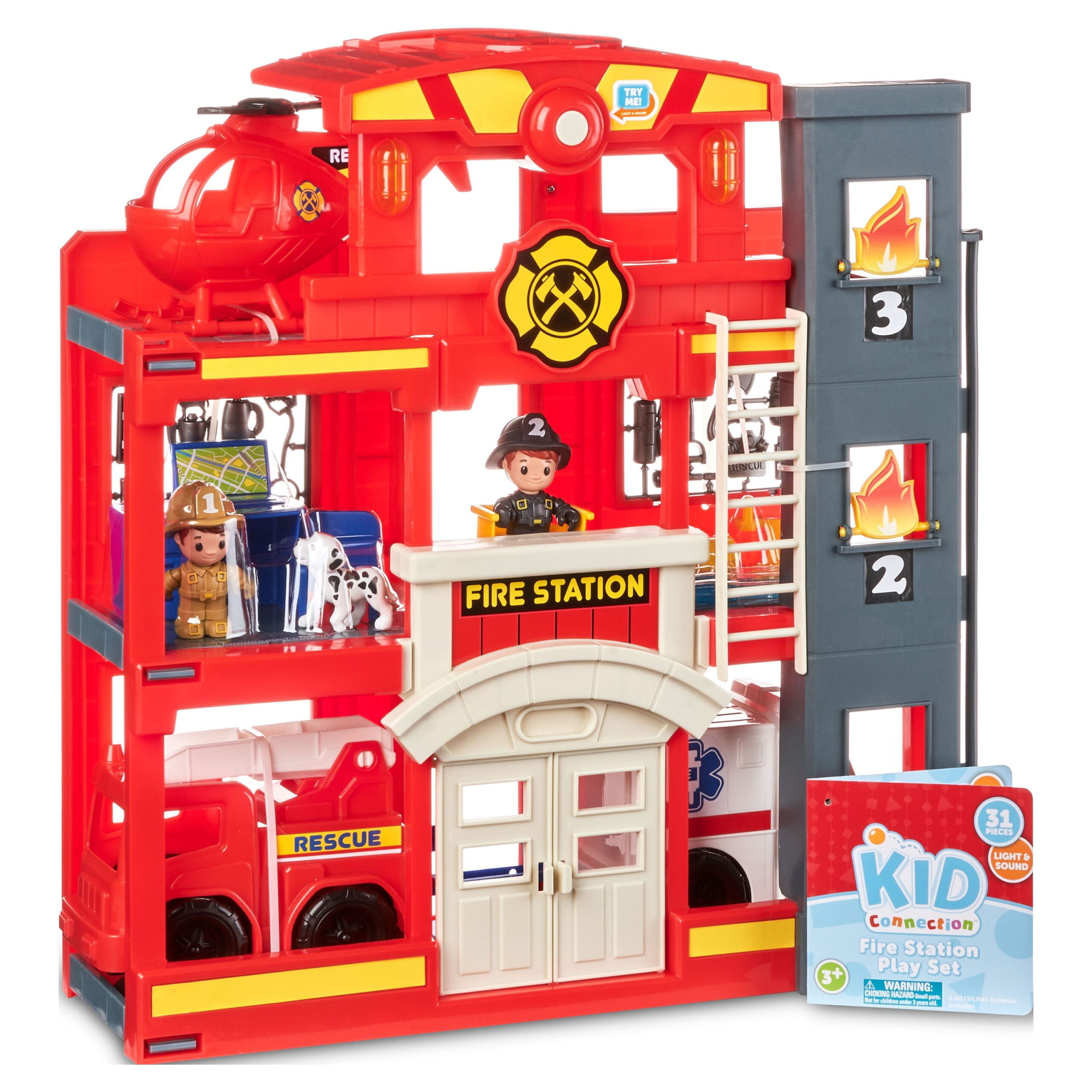 Kid Connection Fire Station Emergency Vehicle Playset with Light & Sound. 31 Pieces, Toddler Toys, Age 3+ - Image 5