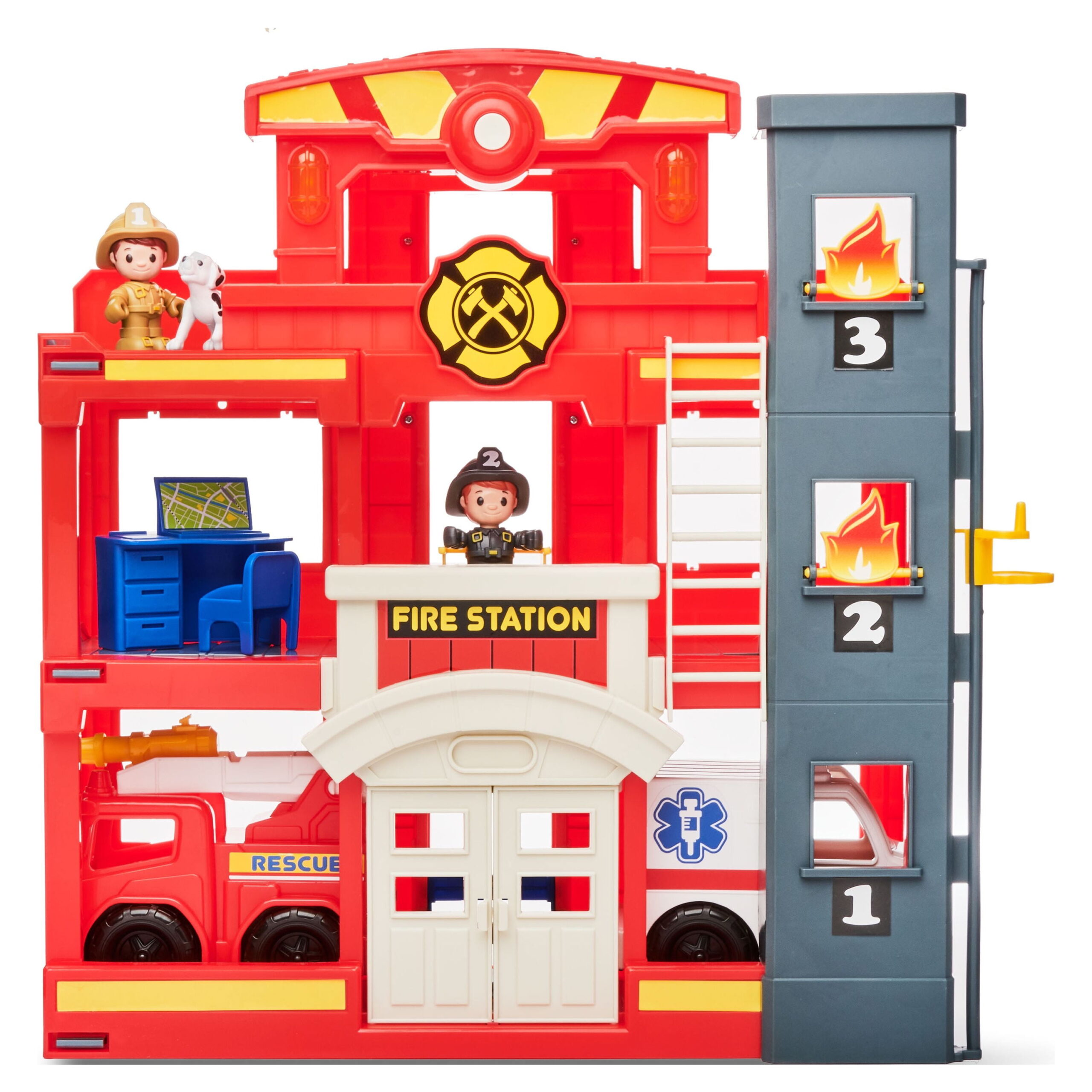 Kid Connection Fire Station Emergency Vehicle Playset with Light & Sound. 31 Pieces, Toddler Toys, Age 3+ - Image 7
