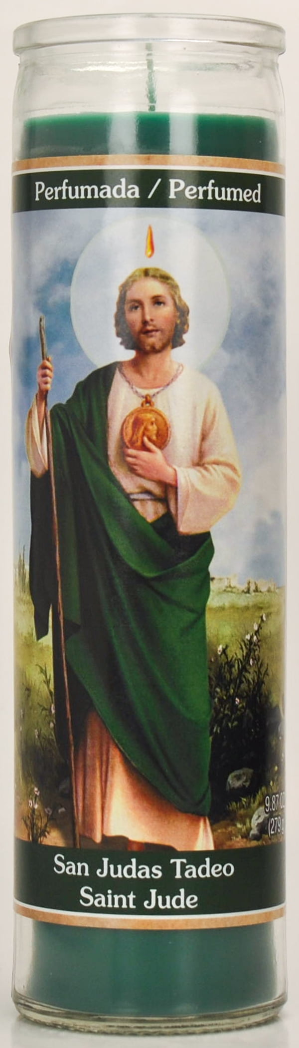 Prayer Candle St Jude Jazmin Scent Green Wax, 8 Inch