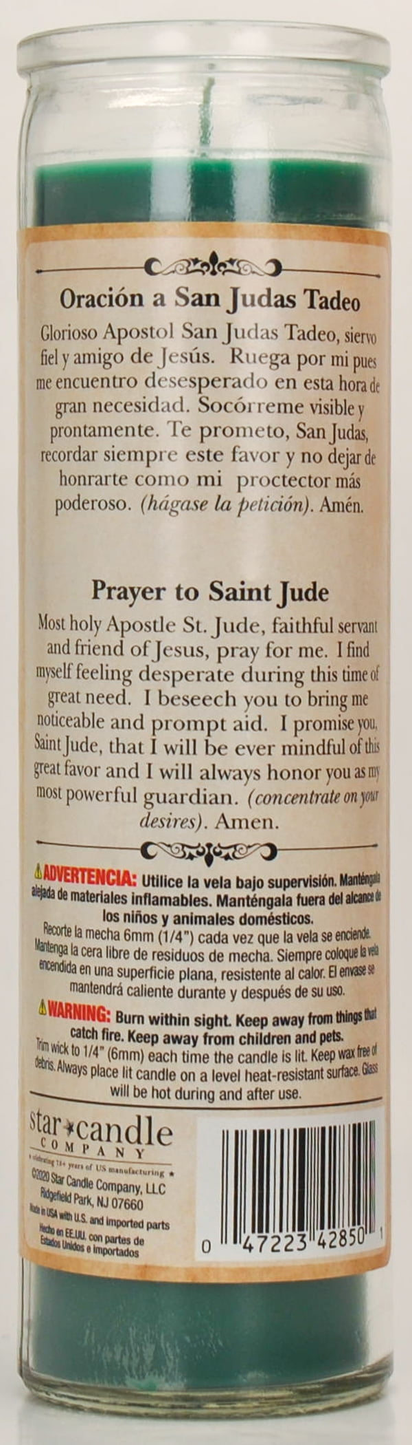 Prayer Candle St Jude Jazmin Scent Green Wax, 8 Inch - Image 2