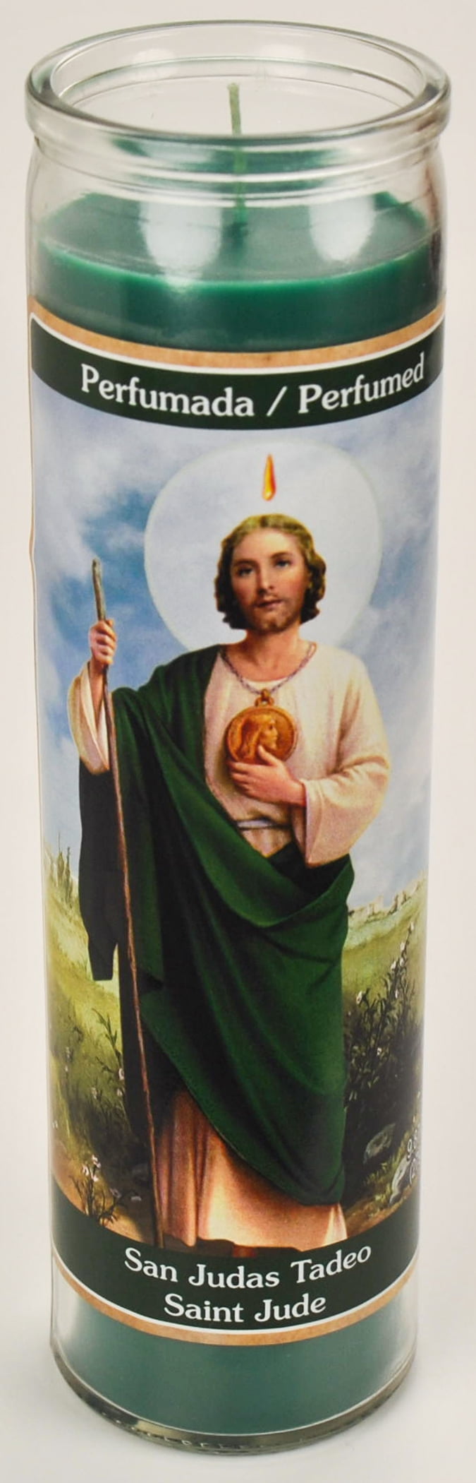 Prayer Candle St Jude Jazmin Scent Green Wax, 8 Inch - Image 3