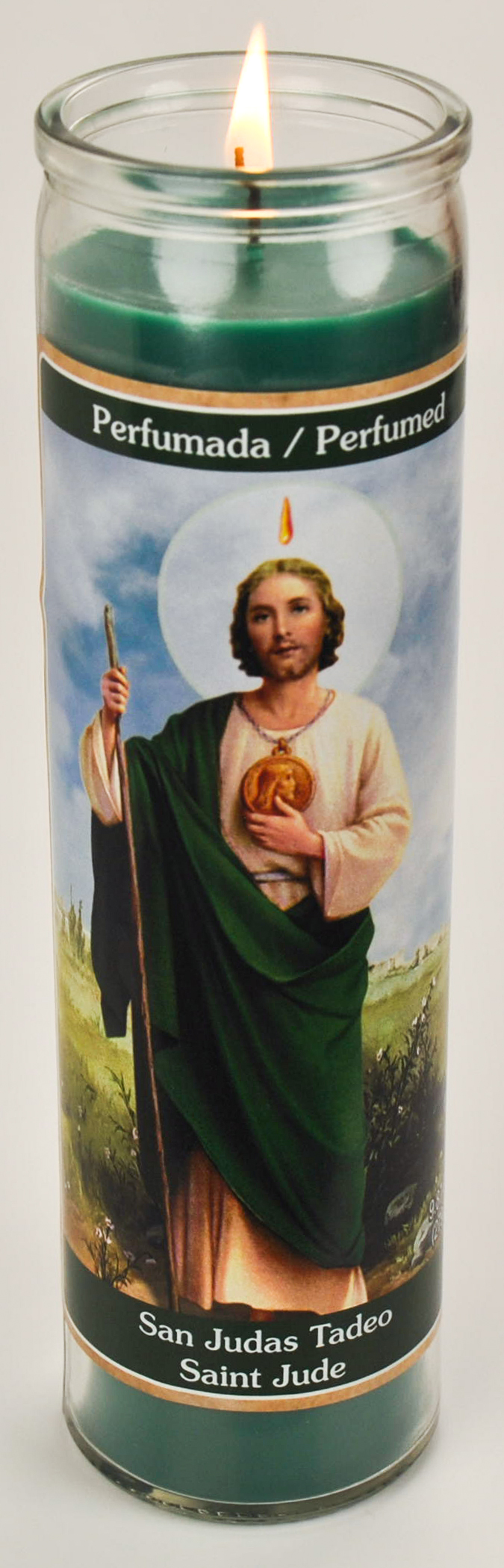 Prayer Candle St Jude Jazmin Scent Green Wax, 8 Inch - Image 4
