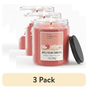 (3 pack) Mainstays 3-Wick Scented Glass Jar Candle, Apple Pecan, 7oz.