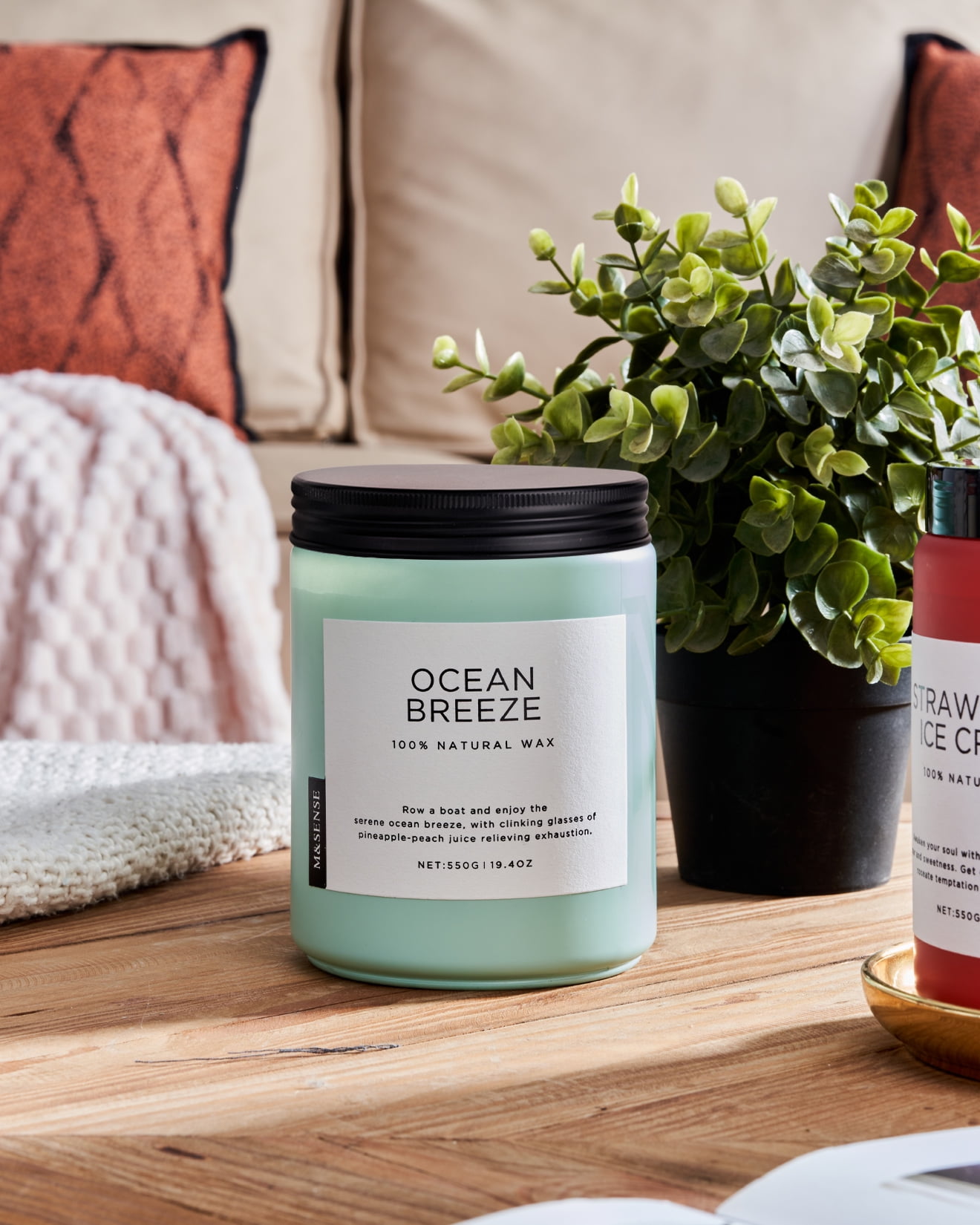 M&SENSE Ocean Breeze Scented Candle, 19.4oz Soy Jar Candle for Home, Large 2 Wick, Up to 110 Hours Burn time, Natural Organic Fragnce - Image 4