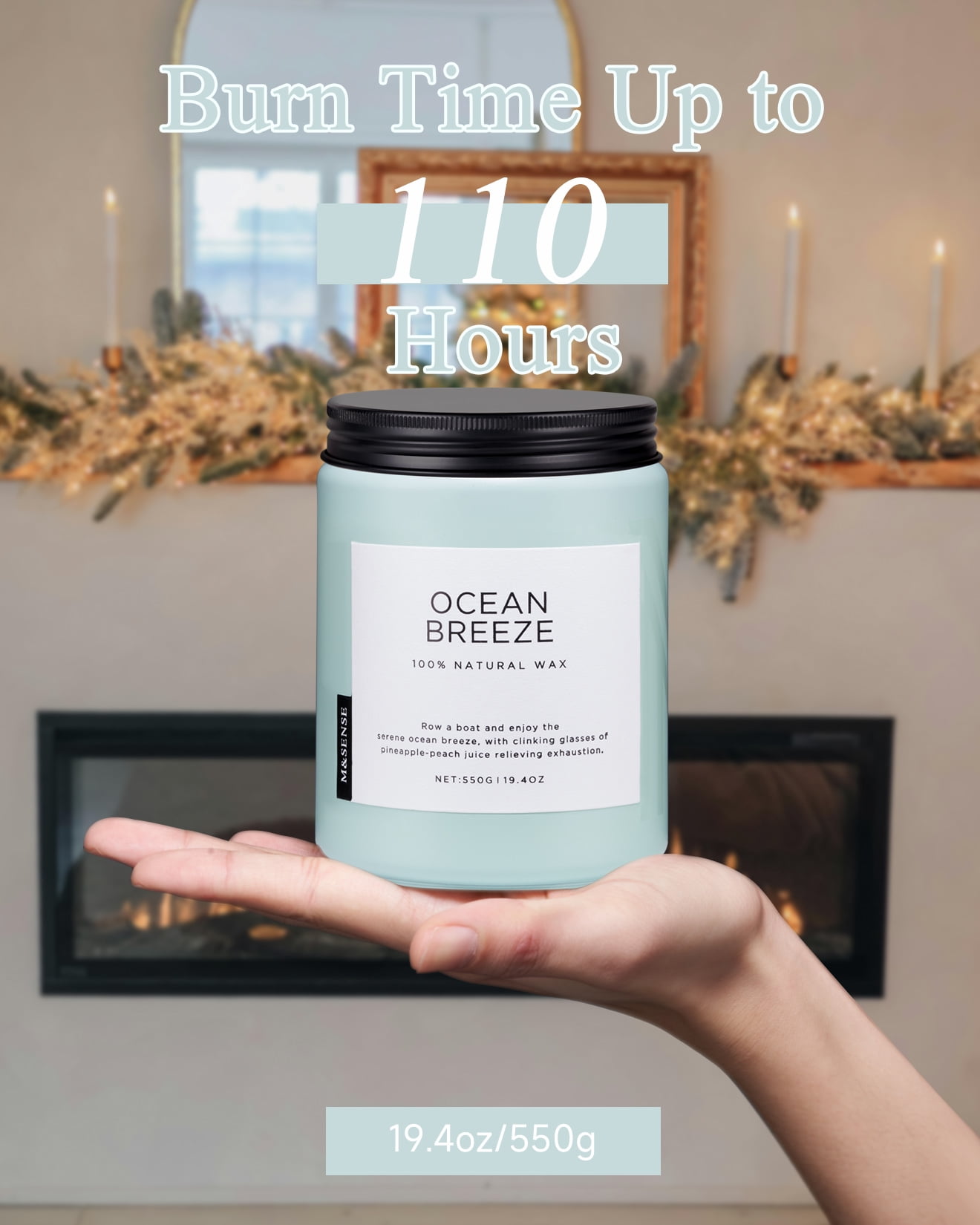 M&SENSE Ocean Breeze Scented Candle, 19.4oz Soy Jar Candle for Home, Large 2 Wick, Up to 110 Hours Burn time, Natural Organic Fragnce - Image 6