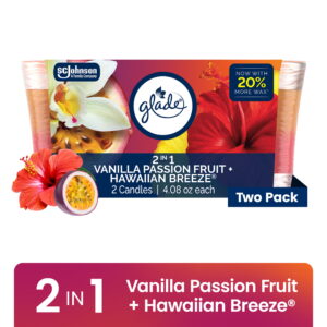 Glade 2in1 Single Wick Candles, Hawaiian Breeze + Vanilla Passionfruit, 8.16 oz, 2 Count