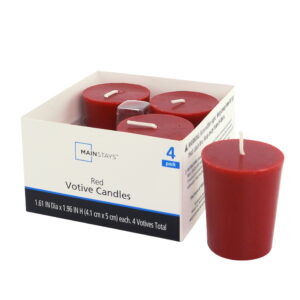 Mainstays Paraffin Wax Votive Candles, Unscented, Red, 4 Pack