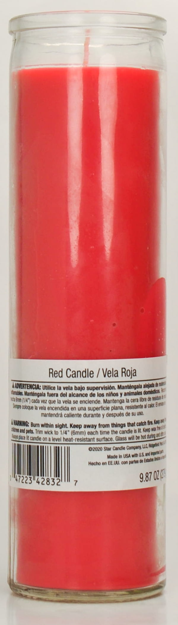 Prayer Candle Clear Glass Red Wax, 8 Inch - Image 2