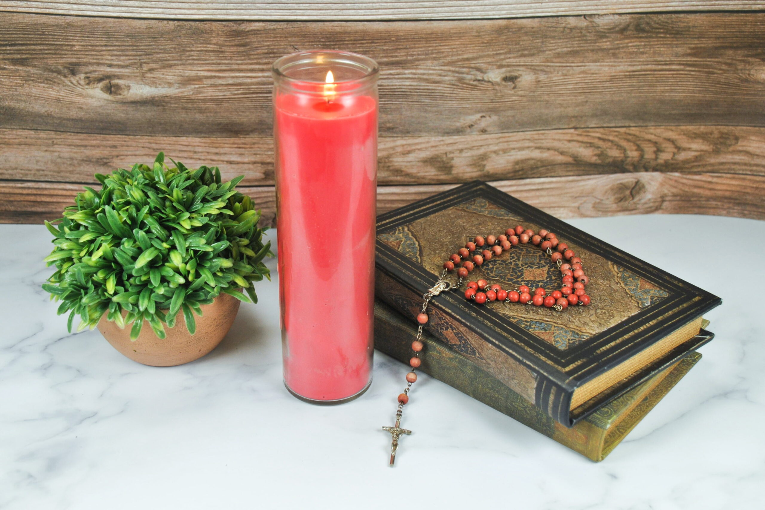 Prayer Candle Clear Glass Red Wax, 8 Inch - Image 5