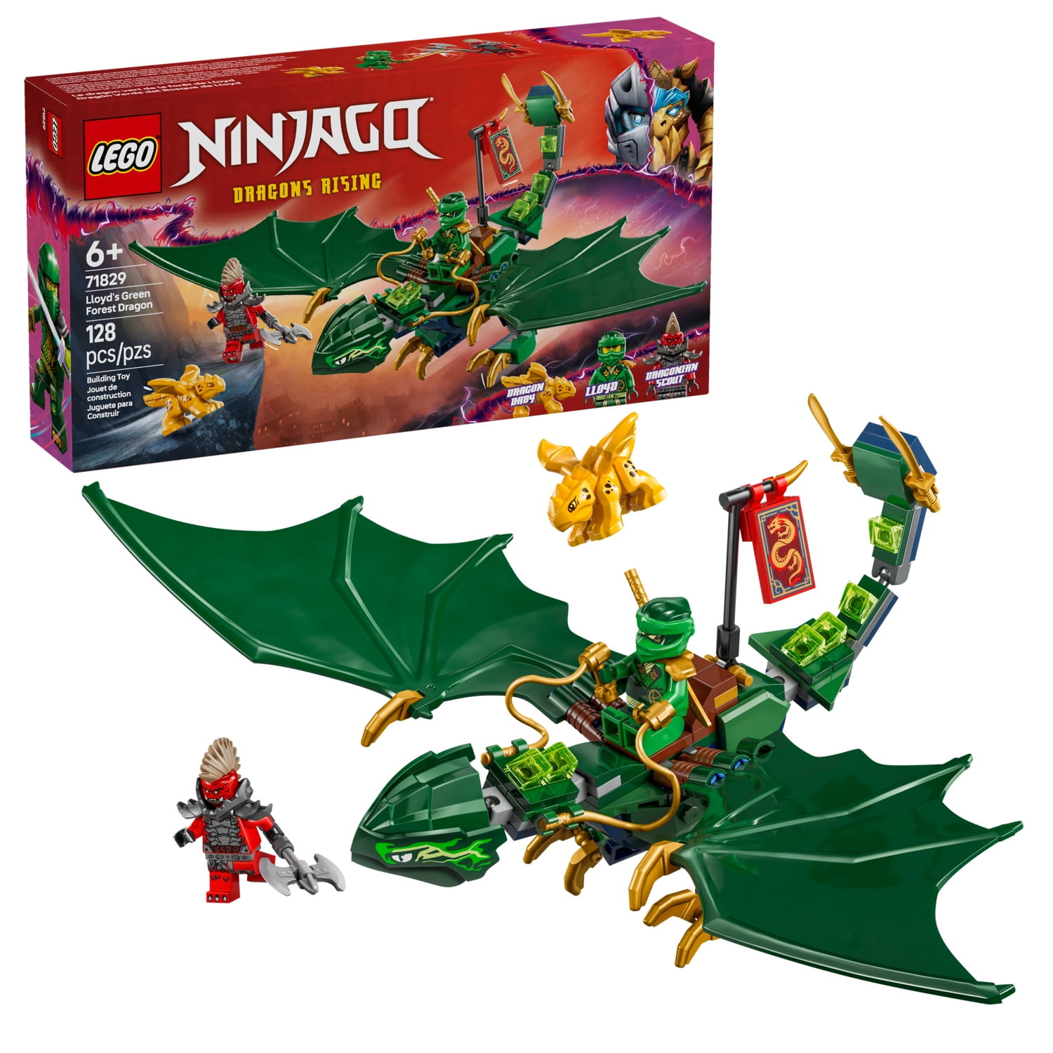 LEGO NINJAGO Lloyd's Green Forest Dragon Toys - Pretend Play Building Toys for Boys & Girls, Ages 6+ - Dragon Figurine W/ 2 Minifigures for Kids - Gift Ideas for Birthdays - 71829