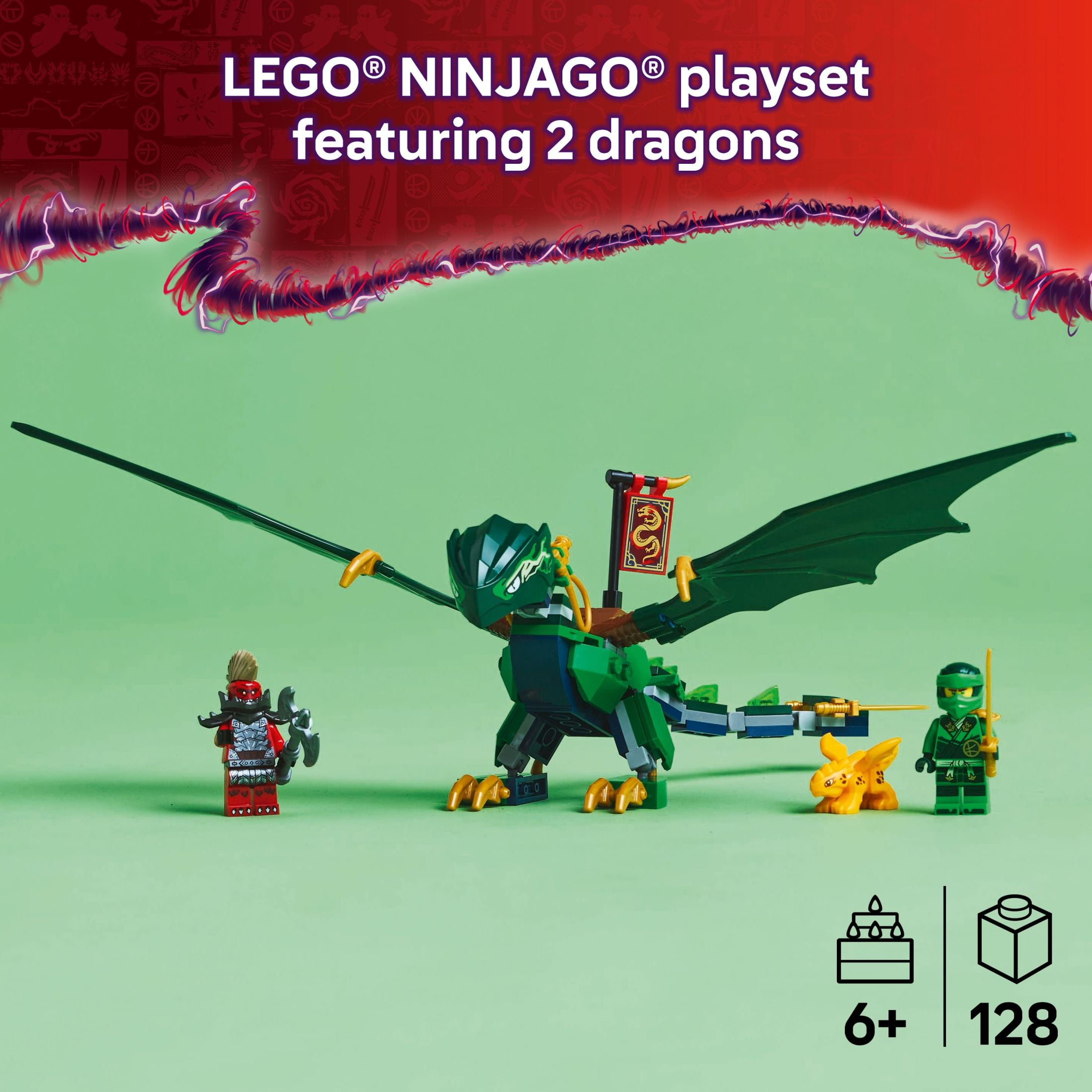 LEGO NINJAGO Lloyd's Green Forest Dragon Toys - Pretend Play Building Toys for Boys & Girls, Ages 6+ - Dragon Figurine W/ 2 Minifigures for Kids - Gift Ideas for Birthdays - 71829 - Image 3