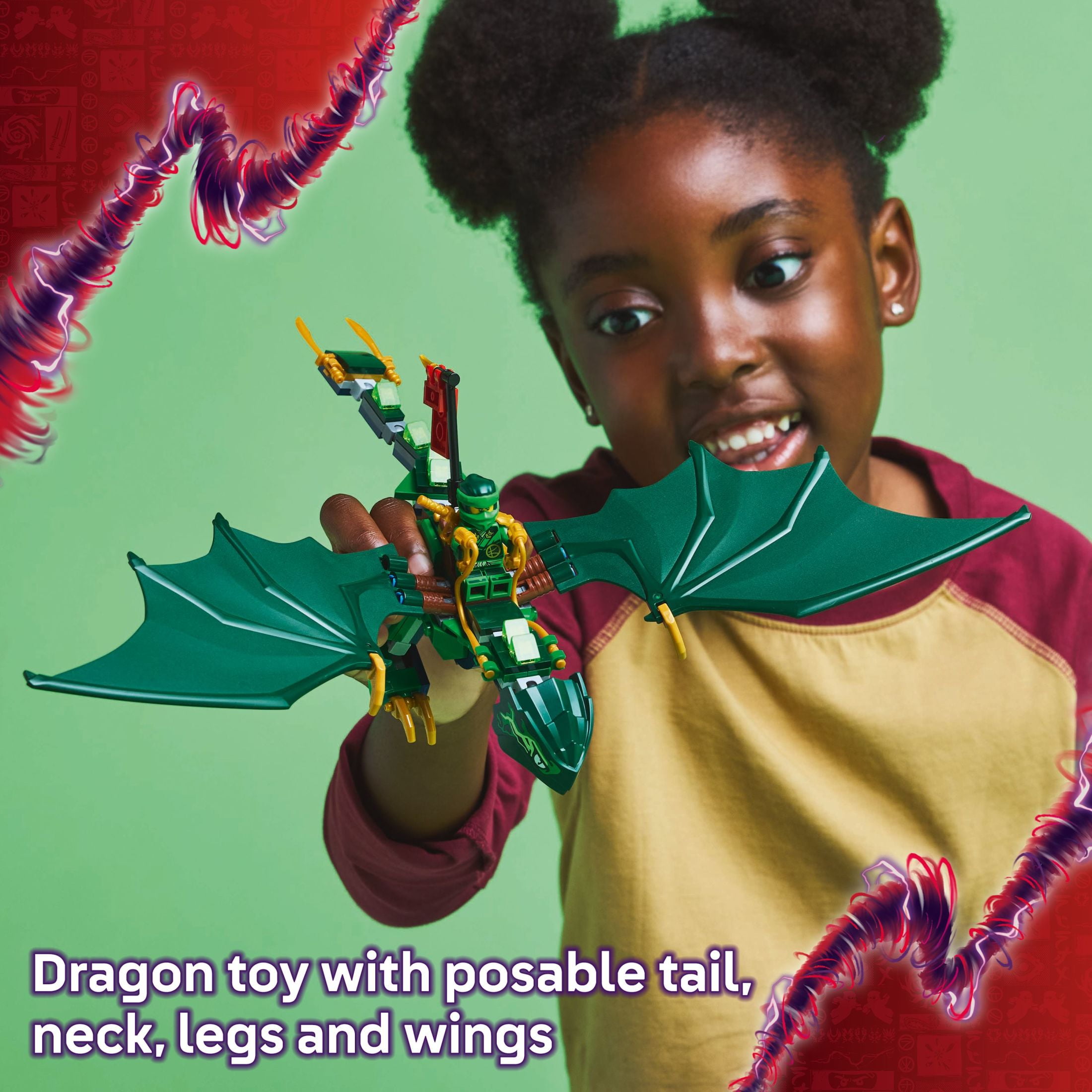 LEGO NINJAGO Lloyd's Green Forest Dragon Toys - Pretend Play Building Toys for Boys & Girls, Ages 6+ - Dragon Figurine W/ 2 Minifigures for Kids - Gift Ideas for Birthdays - 71829 - Image 4