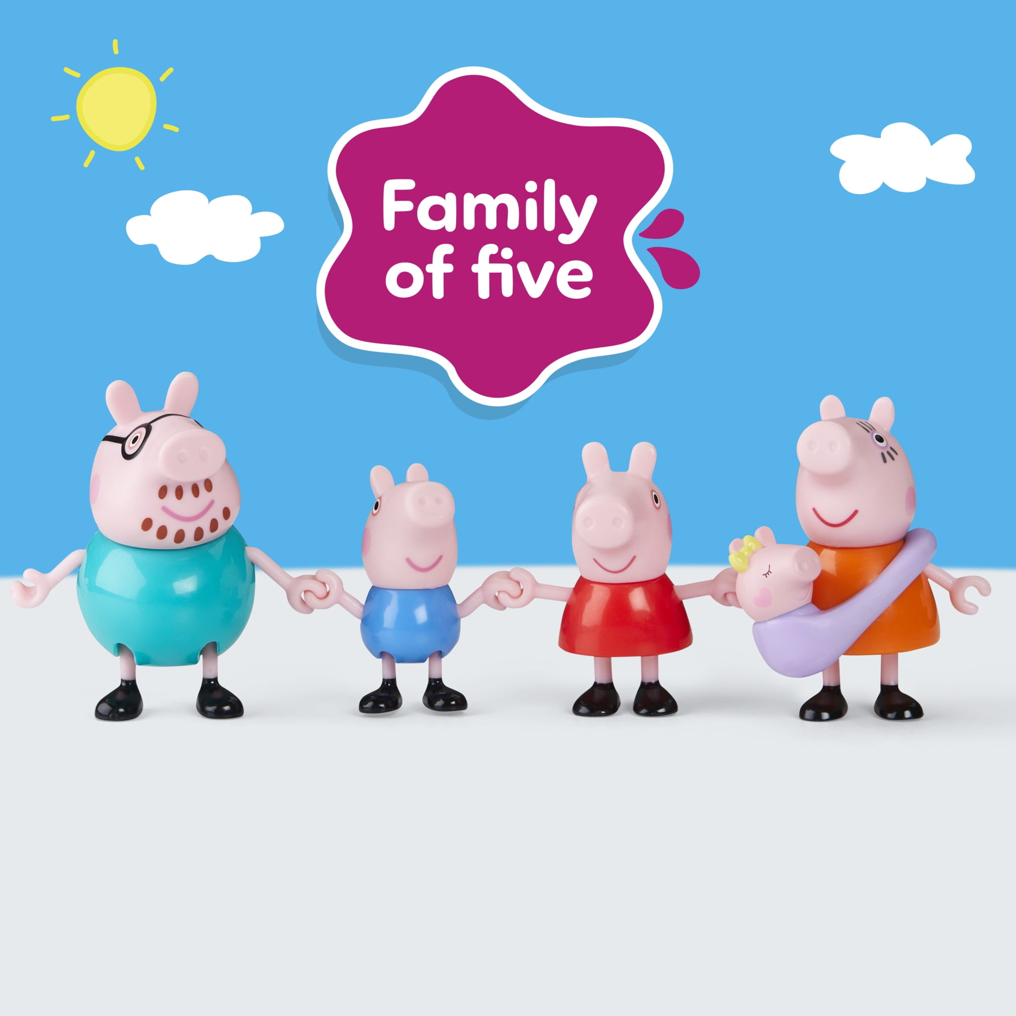 Peppa Pig Peppa's Family of Five with Baby Evie in Carrier, Poseable Figures Hold Hands, Preschool Toys, Boys and Girls, Ages 3 and up - Image 3