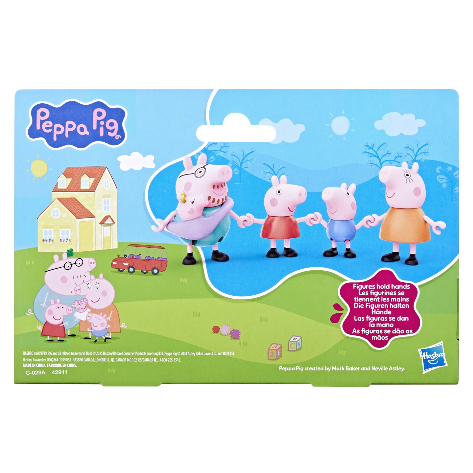 Peppa Pig Peppa's Family of Five with Baby Evie in Carrier, Poseable Figures Hold Hands, Preschool Toys, Boys and Girls, Ages 3 and up - Image 9