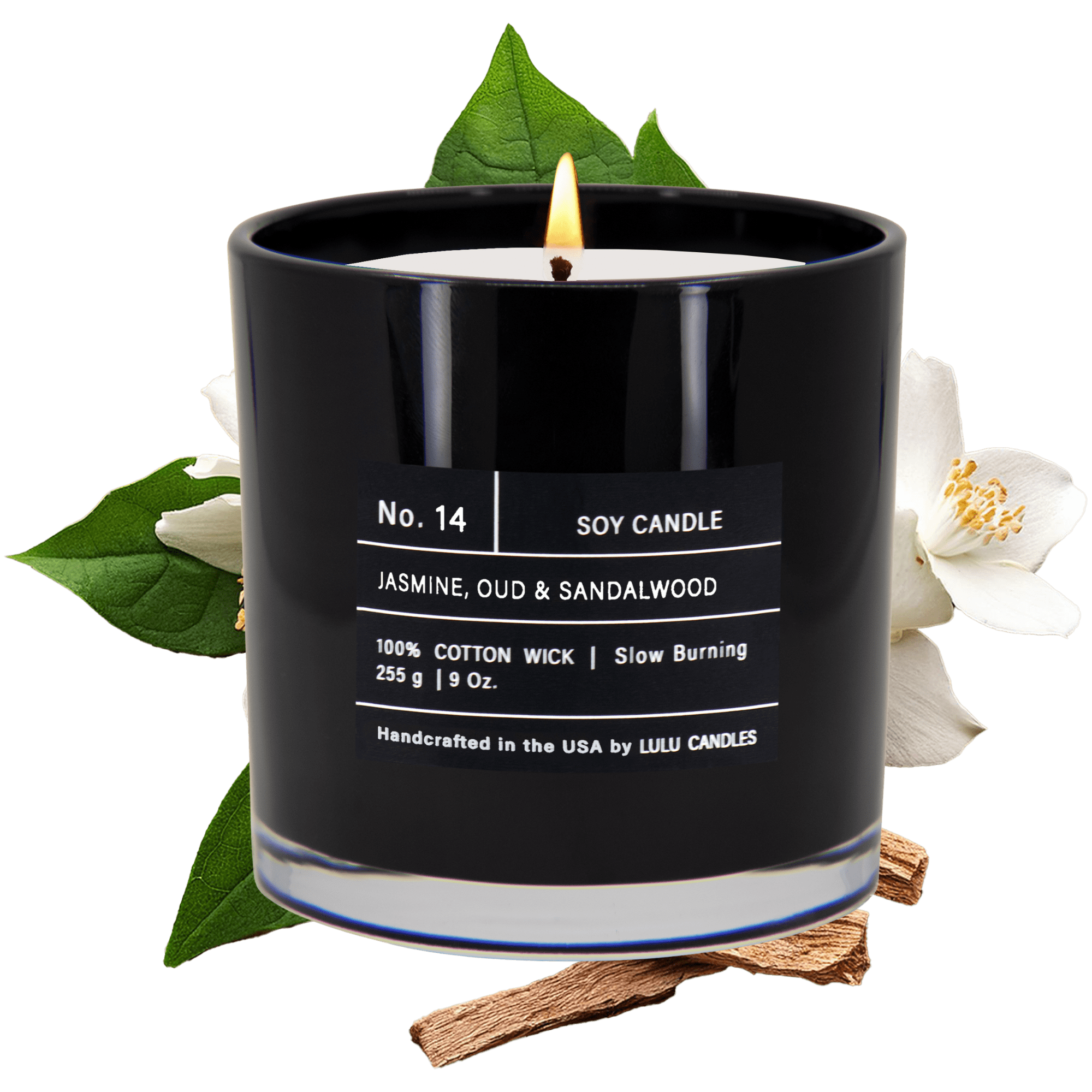 Lulu Candles | Jasmine, Oud & Sandalwood | Luxury Scented Soy Wax Blend | Hand Poured in the USA | Highly Scented Candles for Home Fragrance & Decor (9 oz.)