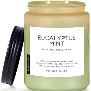 M&SENSE Eucalyptus Mint Scented Candle, 19.4oz Natural Soy Jar Candles for Home, Large 2 Wick, Up to 110 Hours Burn time, Natural Organic Fragrance