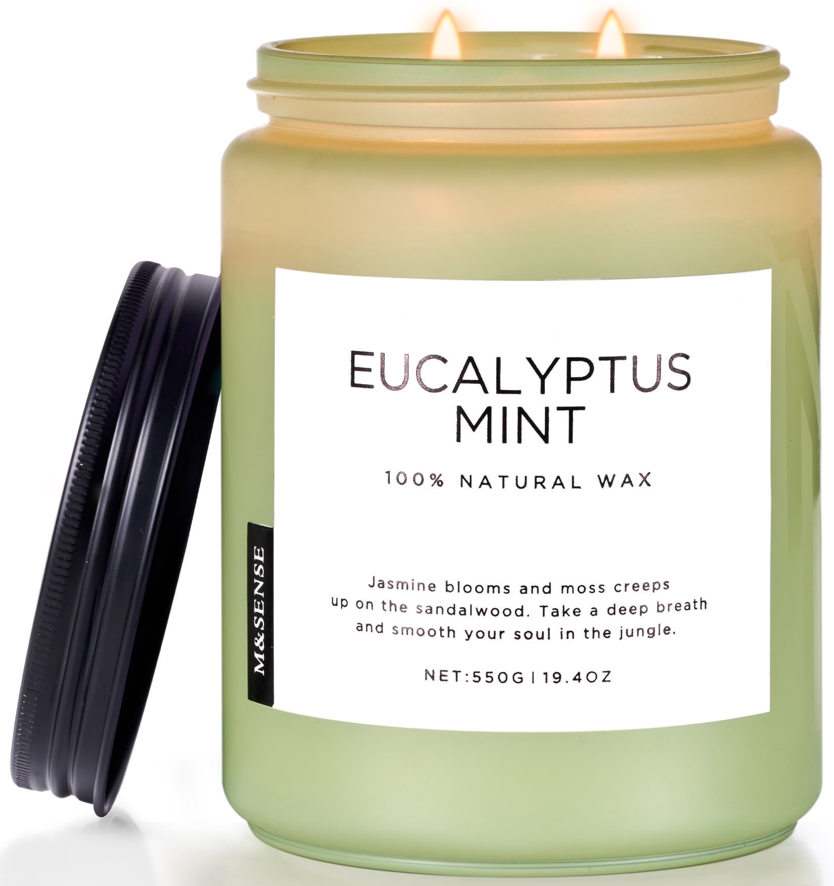M&SENSE Eucalyptus Mint Scented Candle, 19.4oz Natural Soy Jar Candles for Home, Large 2 Wick, Up to 110 Hours Burn time, Natural Organic Fragrance