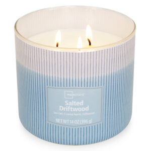 Mainstays 3-Wick Textured wrapped candle, Salted Driftwood Fragrance, 14oz