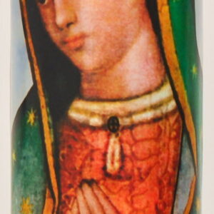 Prayer Candle V Guadalupe Replica White Wax, 8 Inch