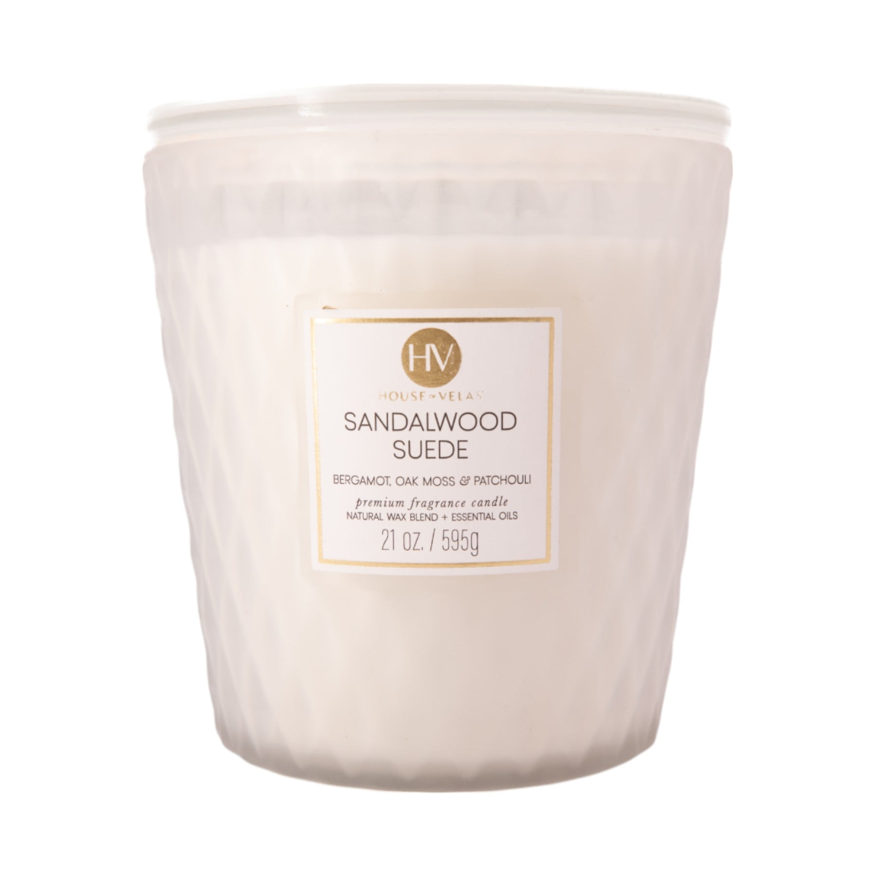 House of Velas Diamante Candle Collection, 21 oz, 3 Cotton Wicks, Sandalwood Suede, Large Glass Jar