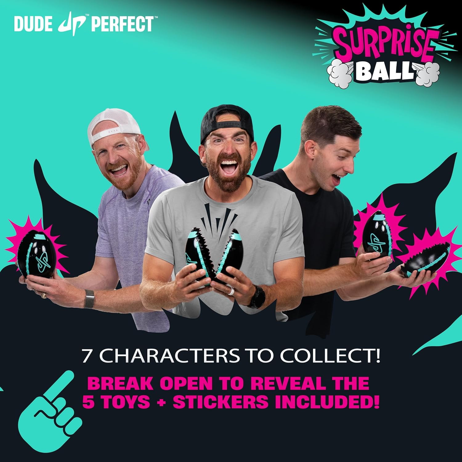 Dude Perfect Surprise Ball for Kids with 5 Toys + Sticker Pack, Unwrap Hidden Prizes and a Mystery Character, Collect All 7 Characters, Game for All Ages - Image 2