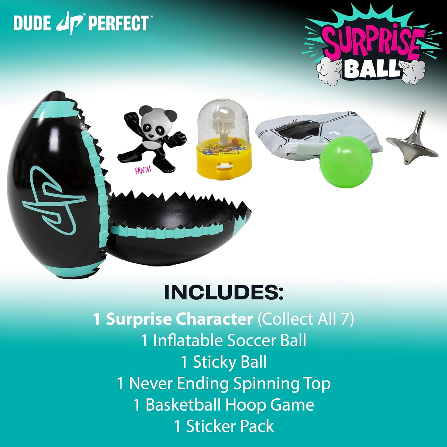 Dude Perfect Surprise Ball for Kids with 5 Toys + Sticker Pack, Unwrap Hidden Prizes and a Mystery Character, Collect All 7 Characters, Game for All Ages - Image 4