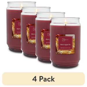 (4 pack) Mainstays Single-Wick Scented Glass Jar Candle, Warm Apple Pie, 20oz.
