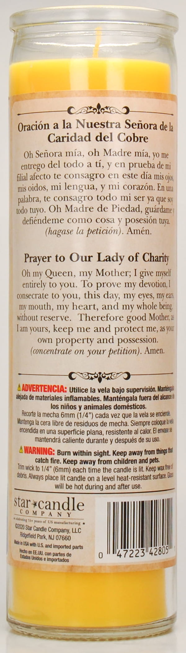 Prayer Candle Caridad Del Cobre Yellow Wax, 8 Inch - Image 2