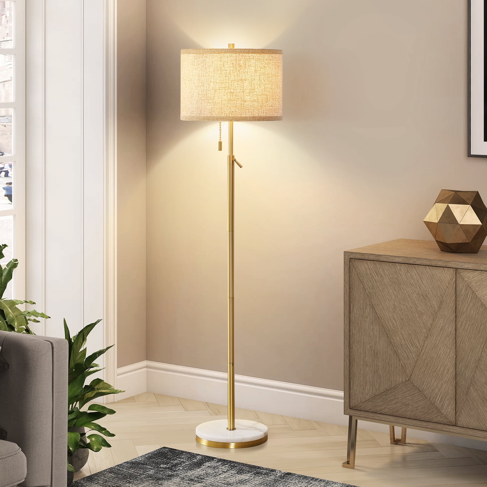 NATYSWAN Modern Floor Lamp for Living Room, Adjustable Height Standing Lamp with Marble Base Tall Lamp with Pull Chain Switch Floor Lamps for Living Room, Bedroom & Office Bulbs Not Included (Gold) - Image 5