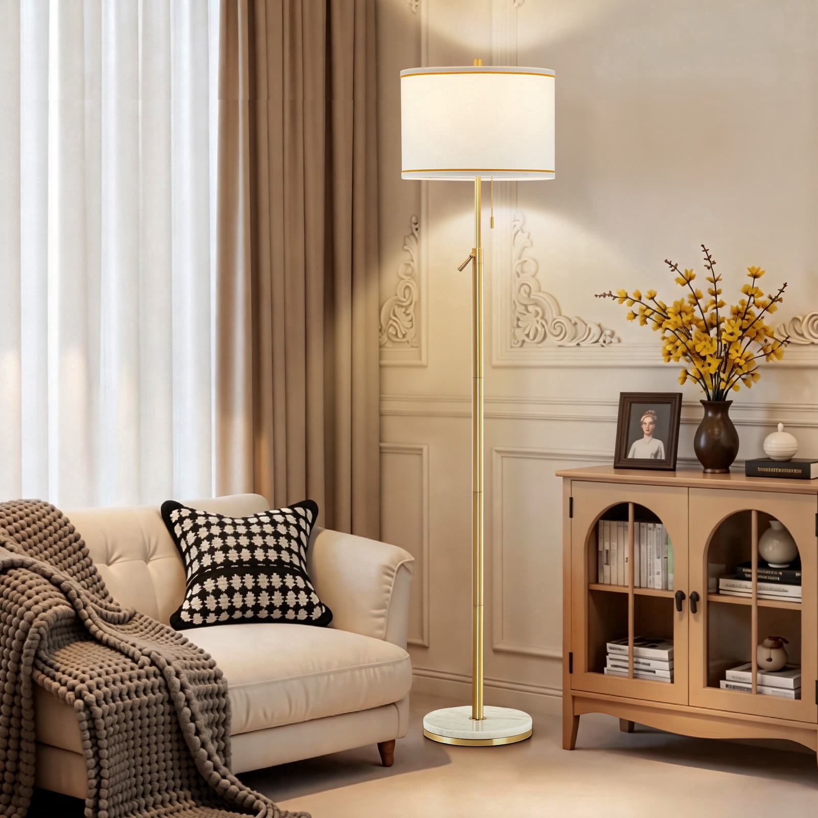 NATYSWAN Modern Floor Lamp for Living Room, Adjustable Height Standing Lamp with Marble Base Tall Lamp with Pull Chain Switch Floor Lamps for Living Room, Bedroom & Office Bulbs Not Included (Gold) - Image 9