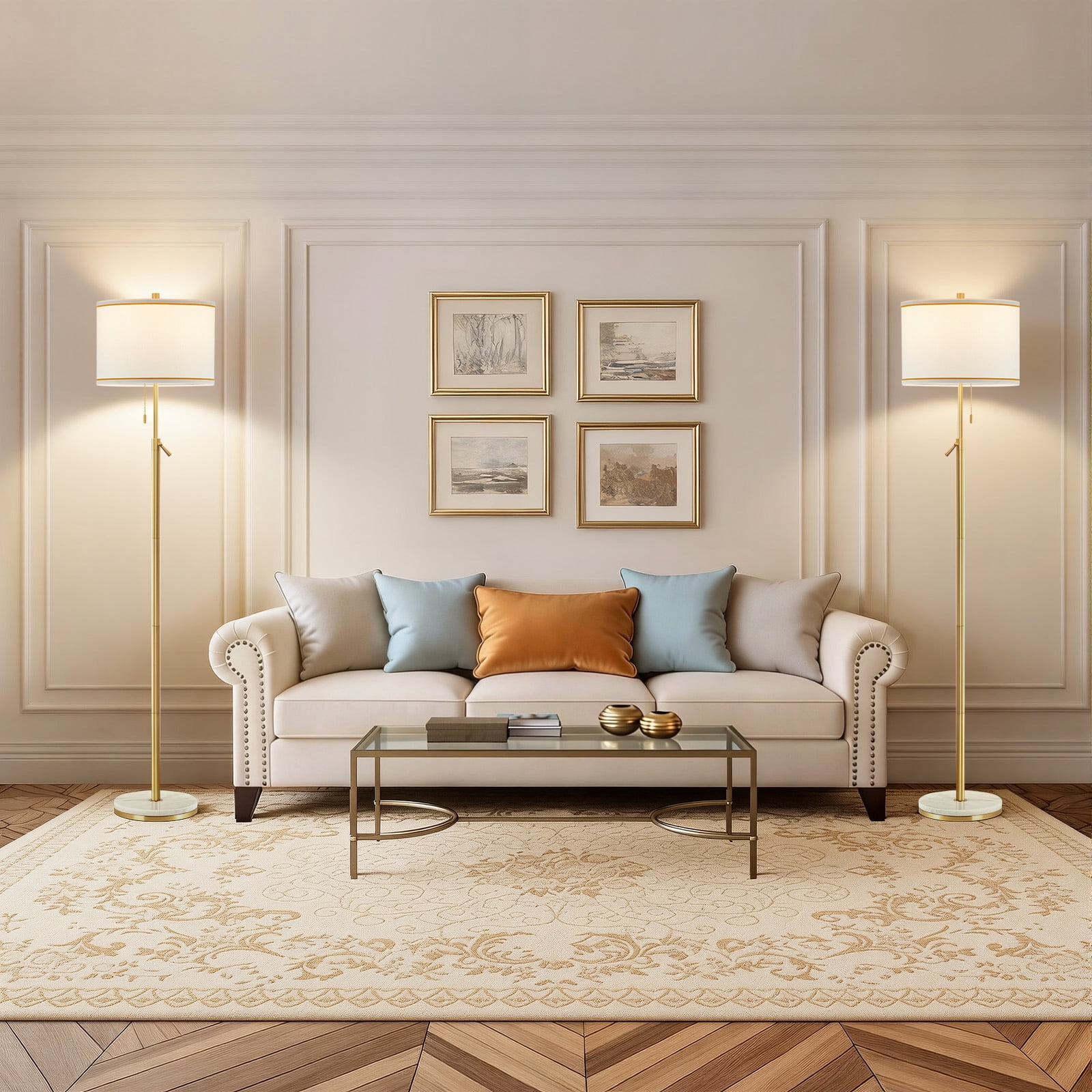 NATYSWAN Modern Floor Lamp for Living Room, Adjustable Height Standing Lamp with Marble Base Tall Lamp with Pull Chain Switch Floor Lamps for Living Room, Bedroom & Office Bulbs Not Included (Gold) - Image 13